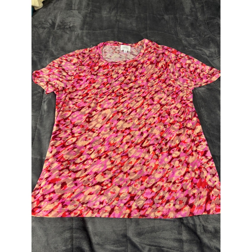 Jade Womens XXL Pink Abstract‎ Animal Print Mesh Short Sleeve Top R13024-5